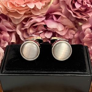 Elegant Round White Quartz Silver Cufflinks